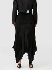 Pleated Asymmetric-Hem Skirt
