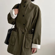Stand-Collar Utility Trench Coat