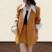 TWOTWINSTYLE Yellow Spliced Pocket Two Piece Set Female Lapel Long Sleeve Jacket Office Commute Women's Skirt Set Fashion New