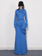 Draped Long-Sleeve Maxi Dress
