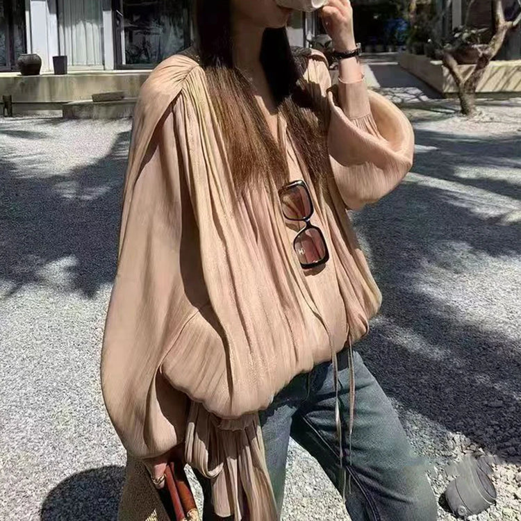 Gathered Balloon-Sleeve Blouse