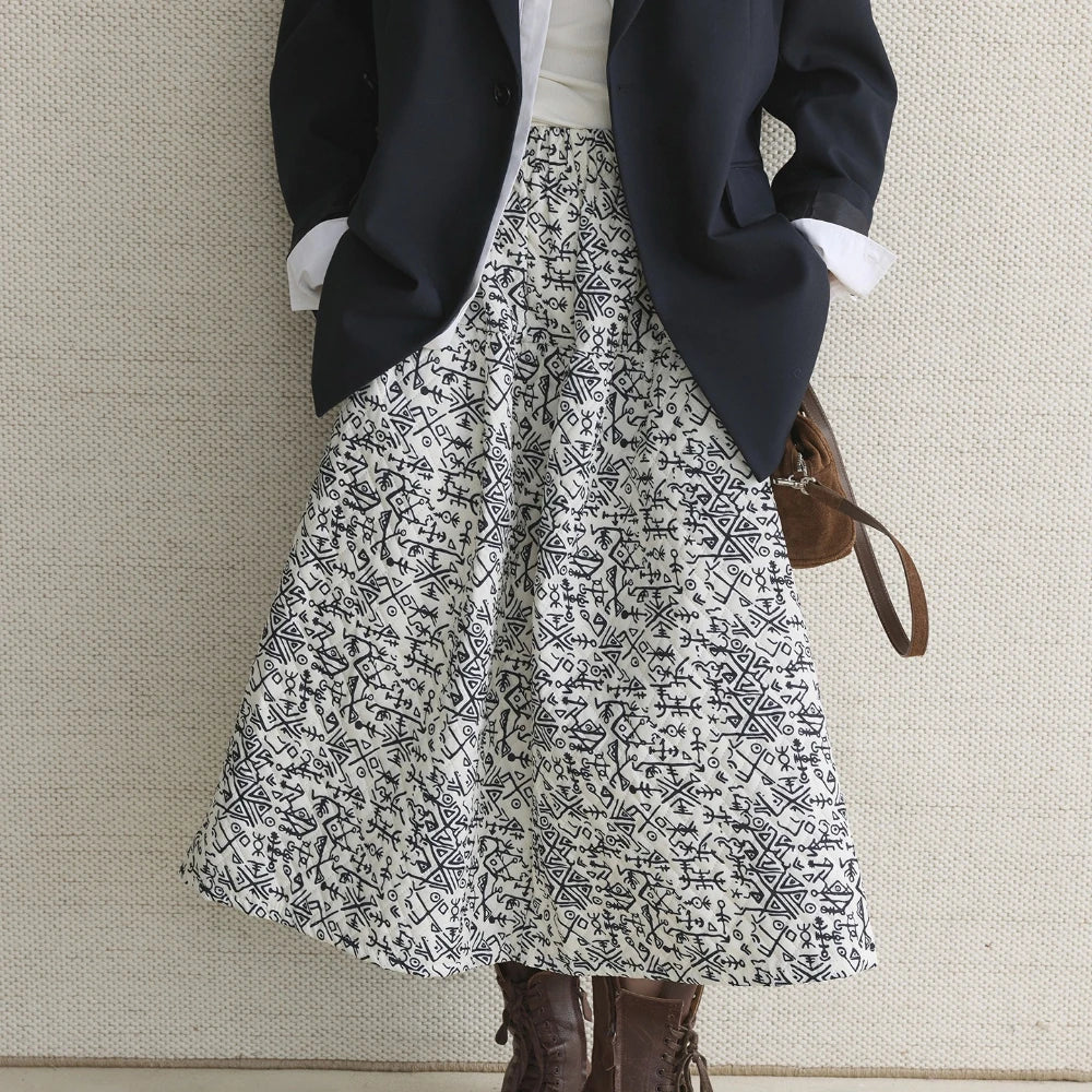 Abstract-Print A-Line Skirt