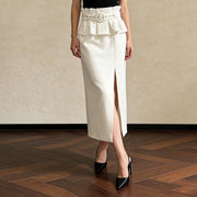 Peplum-Waist Split-Front Skirt