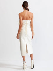 Oversized-Rosette Strapless Midi Dress