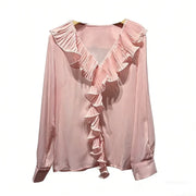 Ruffle-Front V-Neck Blouse