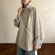 Asymmetric Button-Front Trench Coat