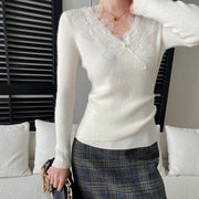 Lace-Neck Long-Sleeve Top