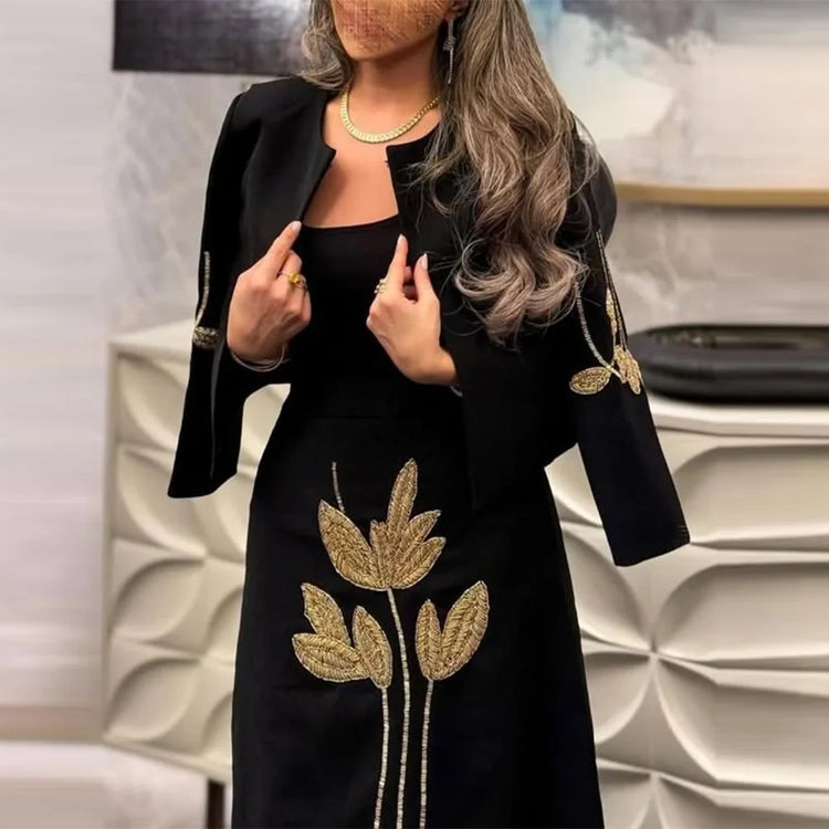 Floral-Embellished Jacket and Skirt Set
