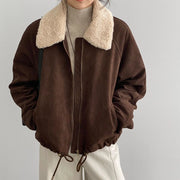 Textured-Collar Zip-Up Jacket