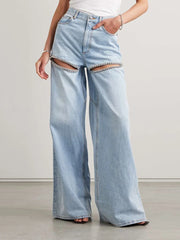 Cutout-Thigh Wide-Leg Jeans