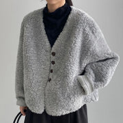 Textured V-Neck Button Jacket