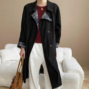 Plaid-Trim Longline Coat