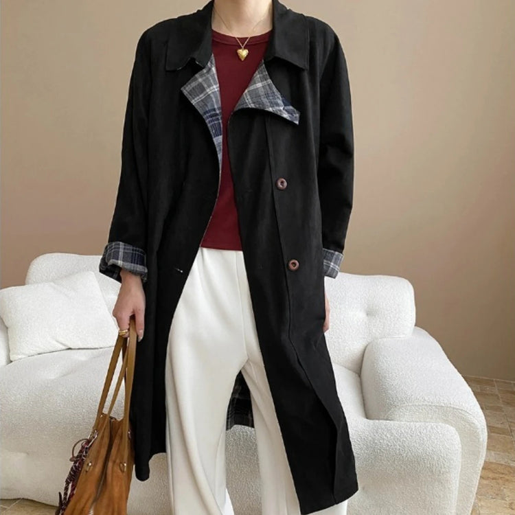 Plaid-Trim Longline Coat