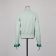 Contrast-Cuff Button-Front Cardigan