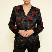 Rose Applique Button-Front Jacket