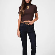 Keyhole-Detail Ribbed Short-Sleeve Top