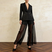 Shawl-Collar Jacket and Sheer Pants Set