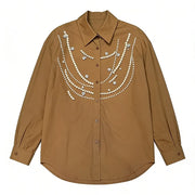 Beaded Drape-Detail Button Shirt