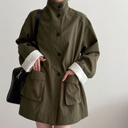 Stand-Collar Utility Trench Coat