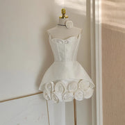 Rosette-Hem Strapless Mini Dress