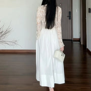 Floral Lace Top and Pleated Skirt Set