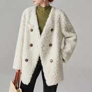 Textured V-Neck Button Coat