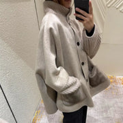Ribbed-Trim Button-Front Jacket
