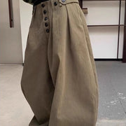 Button-Front Wide-Leg Pants