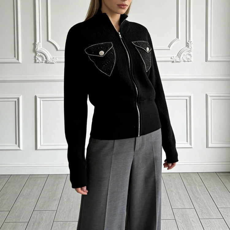 Ribbed Zip-Front Cardigan