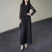 TWOTWINSTYLE Solid Spliced Lace Two Piece Set Female V Neck Long Sleeve Jacket Elegant Intellectual Women's Skirt Set Autumn New