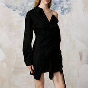 Asymmetric Ruched Mini Shirt Dress