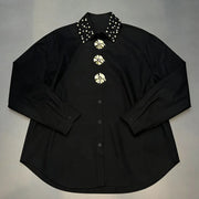 Embellished-Collar Longline Shirt