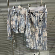 Abstract-Print Shirt and Skirt Set