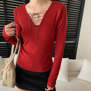 Lace-Up Neck Long-Sleeve Top