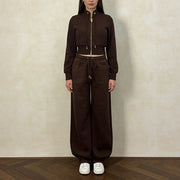 Cropped Jacket and Drawstring Pants Set