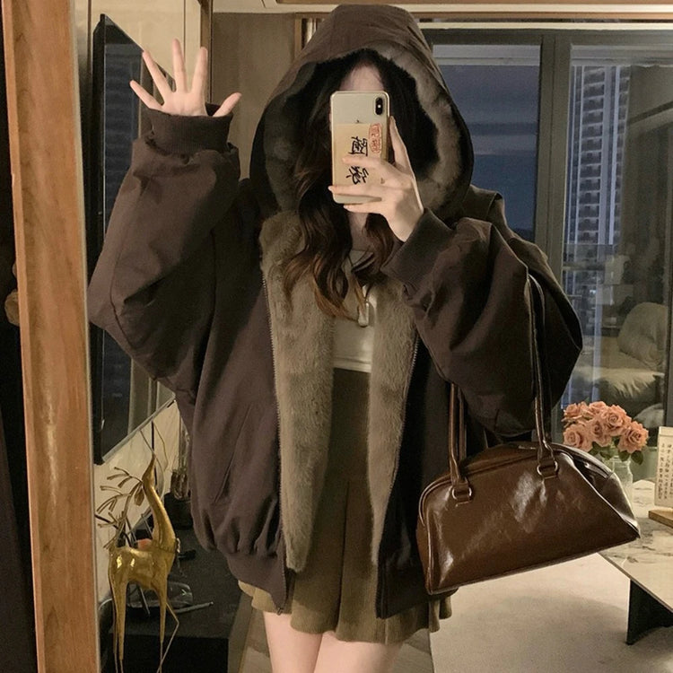 Oversized Hooded Zip-Up Jacket