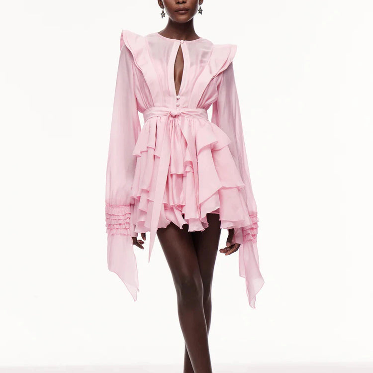 Keyhole Ruffled Mini Dress
