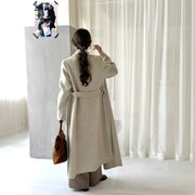 Draped-Collar Long Wrap Coat