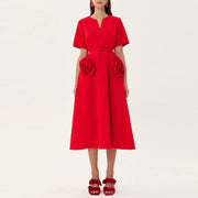 Rosette-Detail Short-Sleeve Dress