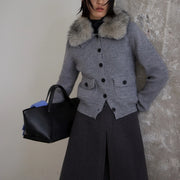 Textured Button-Front Cropped Jacket