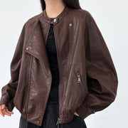 Stand-Collar Relaxed Biker Jacket