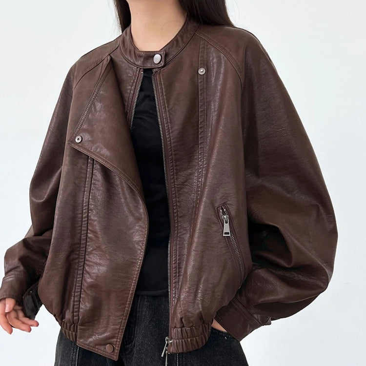 Stand-Collar Relaxed Biker Jacket