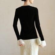 Ruffle-Cuff Long-Sleeve Top