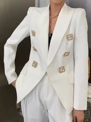 Embellished-Button Double-Breasted Blazer