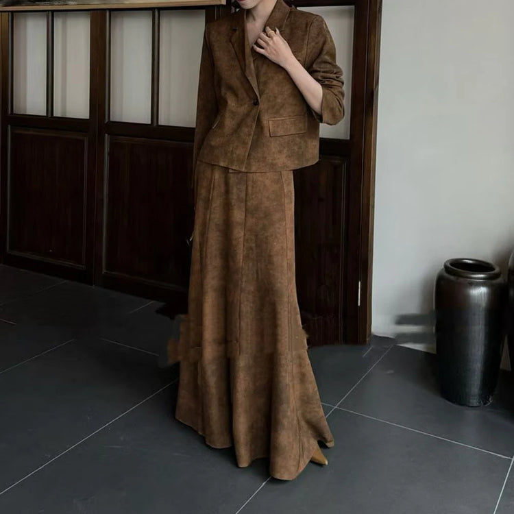 TWOTWINSTYLE Solid Spliced Pocket Two Piece Set Female Lapel Long Sleeve Jacket Temperament Women's Long Skirt Set Fashion New