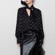 Polka-Dot V-Neck Blouse
