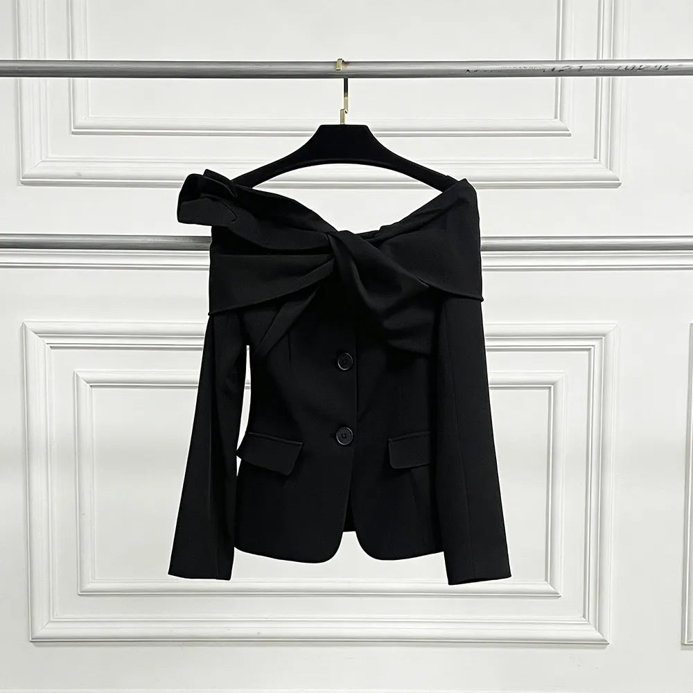 Off-Shoulder Draped Blazer