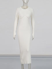 Cutout-Bodice Long-Sleeve Dress