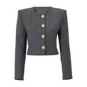 Round-Neck Cropped Button-Front Jacket
