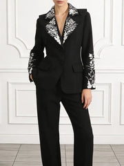Floral-Motif Notched-Lapel Blazer